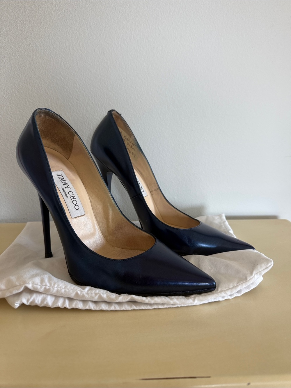 Jimmy Choo Navy Pointed Leather Stiletto Pumps